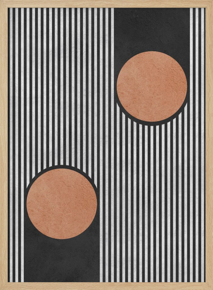 Poster - Circles on black background 2 natural wood poster frame