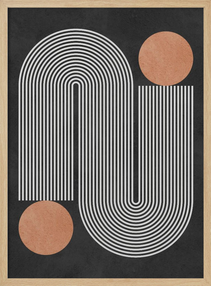 Poster - Circles on black background 1 natural wood poster frame