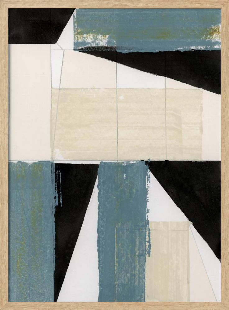 Affiche - Abstract Blue Shapes No2 Print cadre de poster en bois naturel