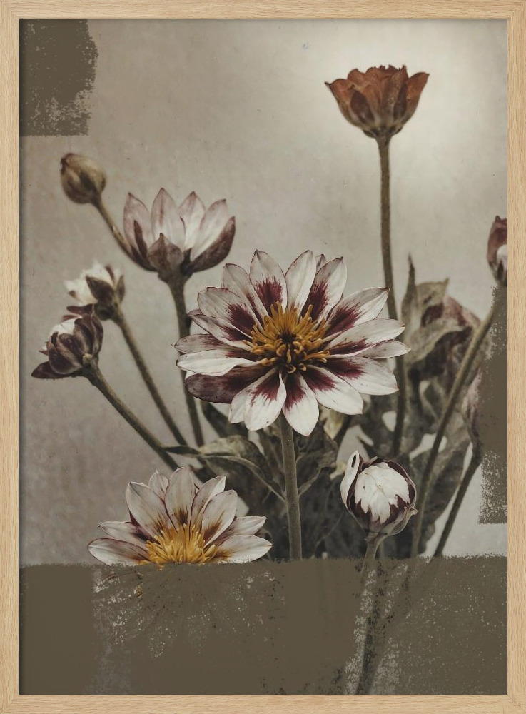 Poster - 5 Vintage Flowers natural wood poster frame