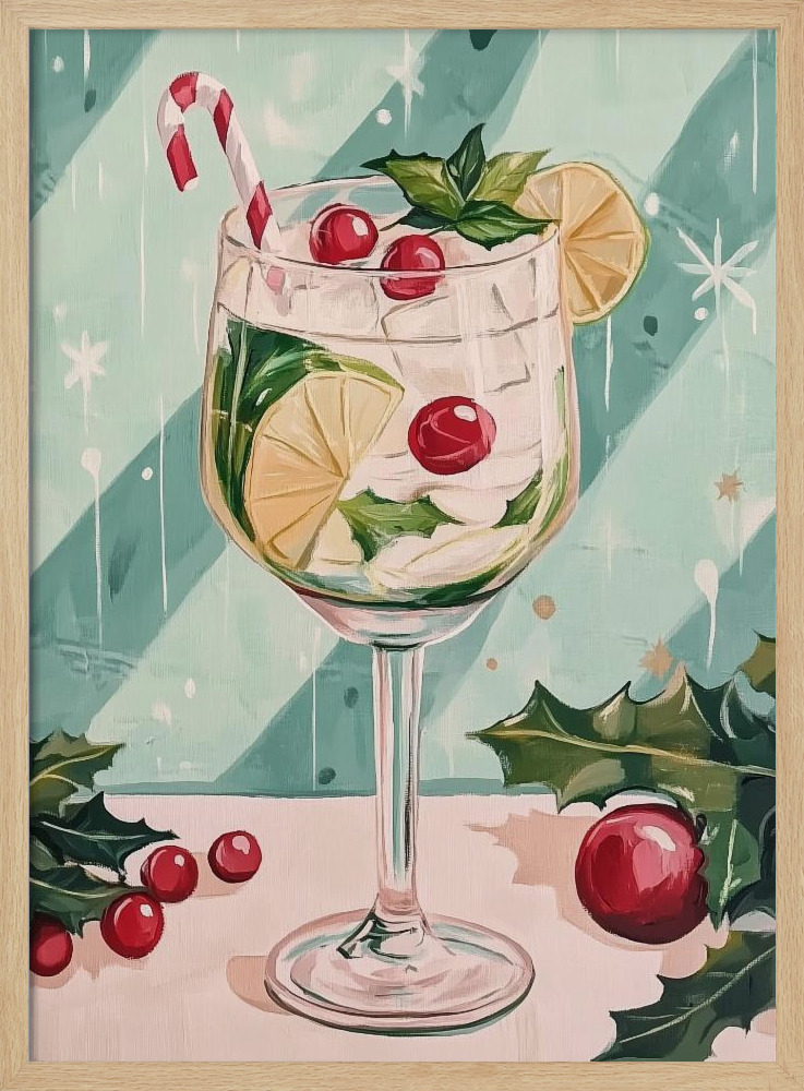 Poster - Christmas Mojito Cocktail posterframe van natuurlijk hout