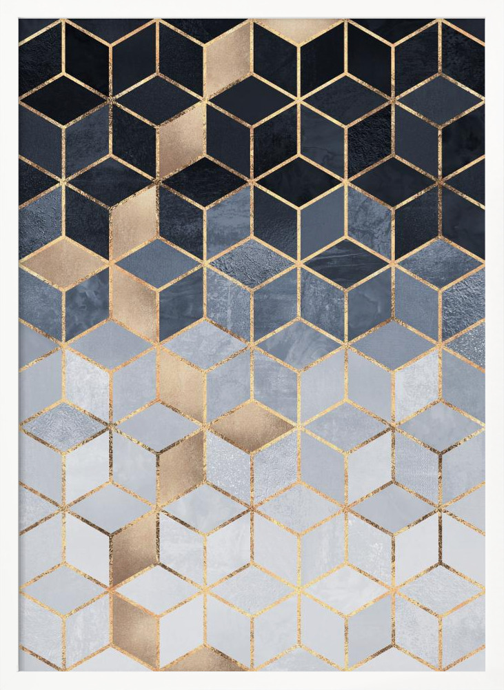 Poster - Soft Blue Gradient Cubes posterframe wit hout