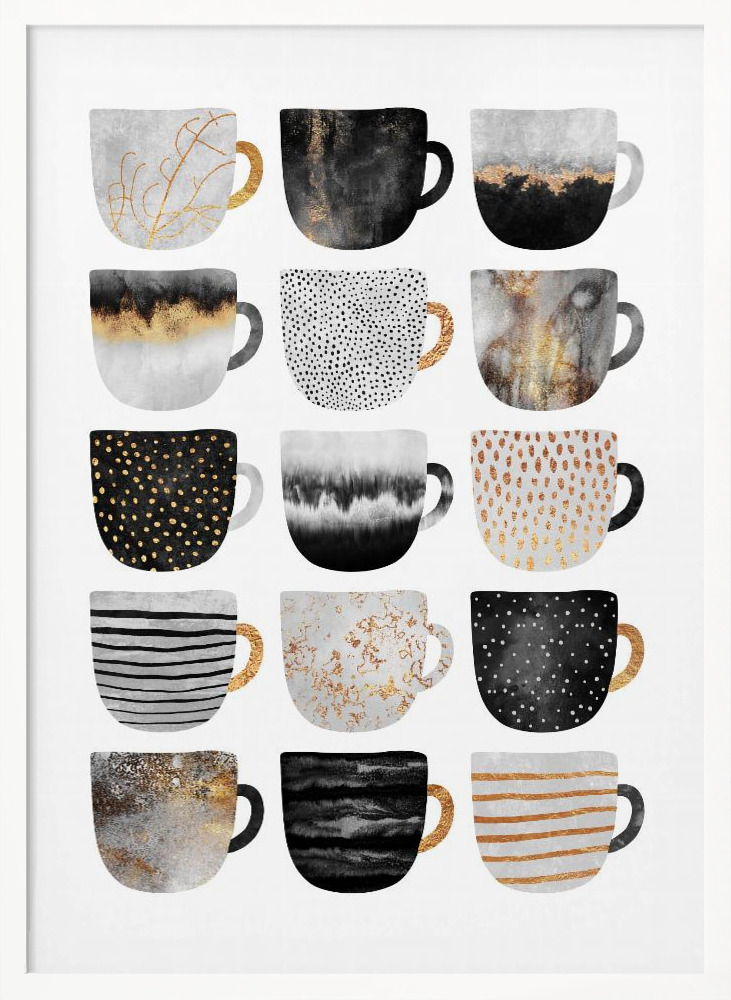 Juliste - Pretty Coffee Cups valkoinen puu julisteen kehys