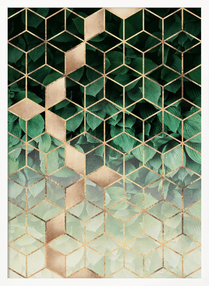 Poster - Leaves And Cubes posterframe wit hout