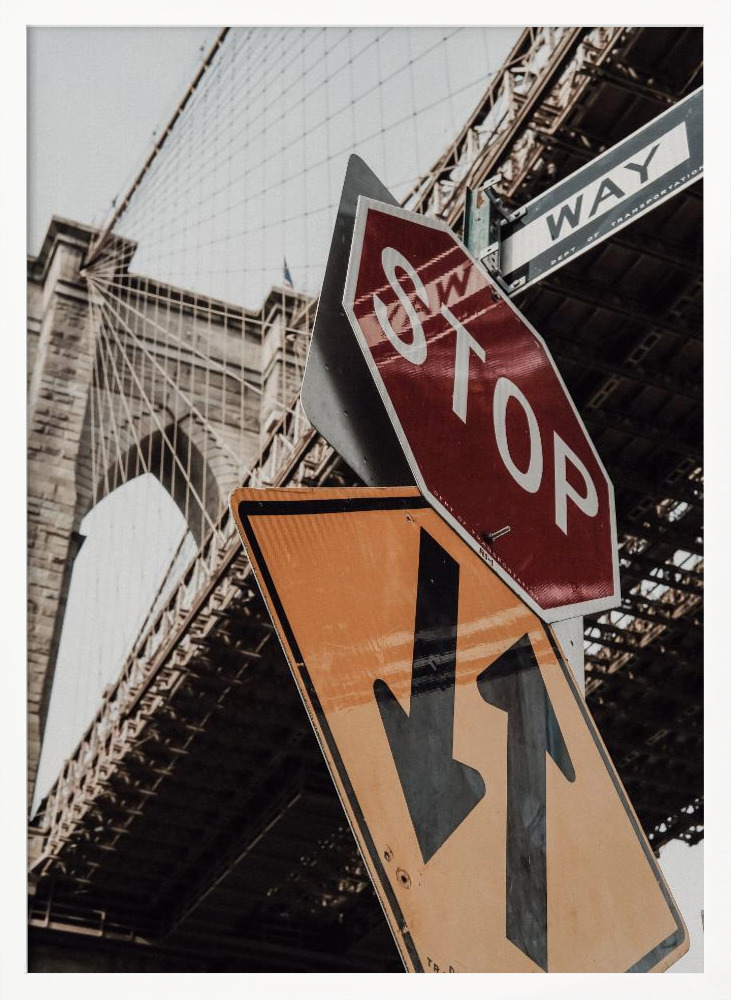 Affiche - Brooklyn Bridge Stop cadre de poster en bois blanc