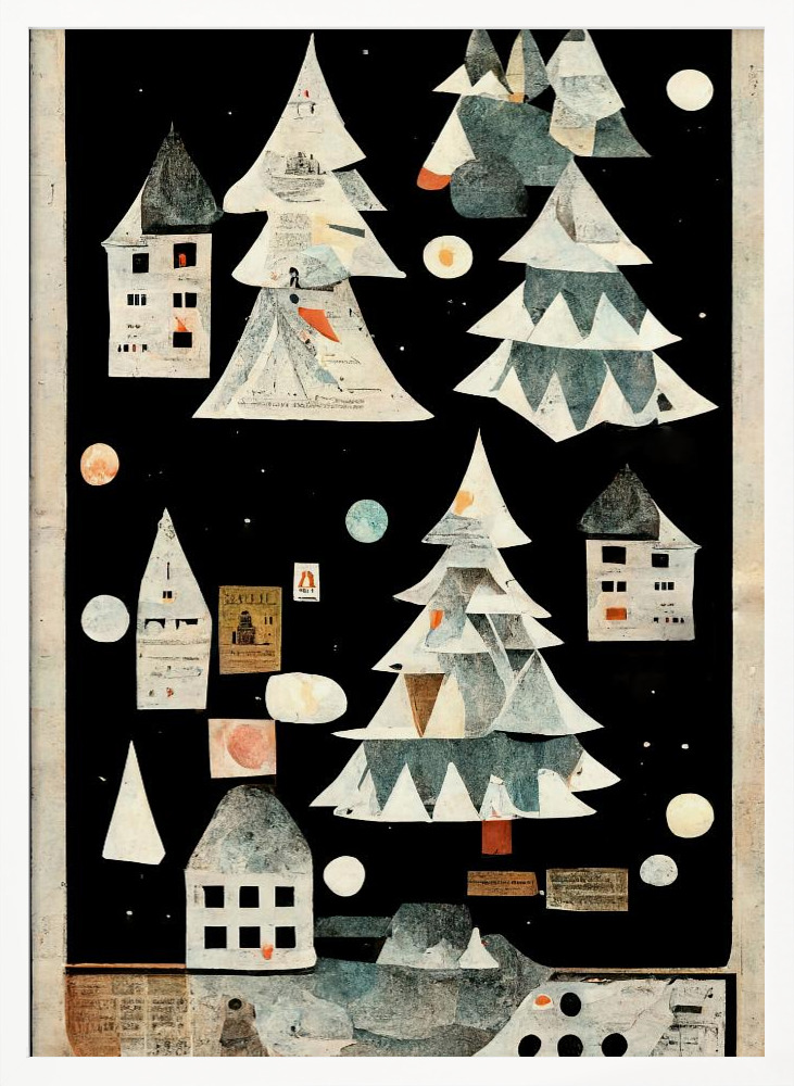 Affiche - A Paper Village At Night cadre de poster en bois blanc