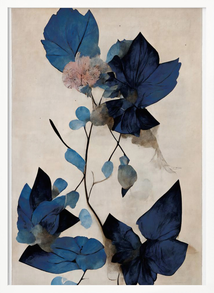 Poster - Blue Dry Flowers white wood poster frame