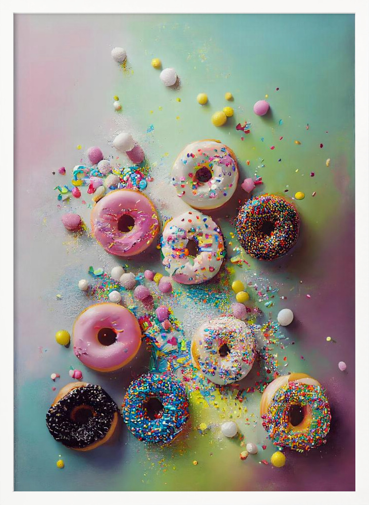 Poster - Delicious Donuts white wood poster frame