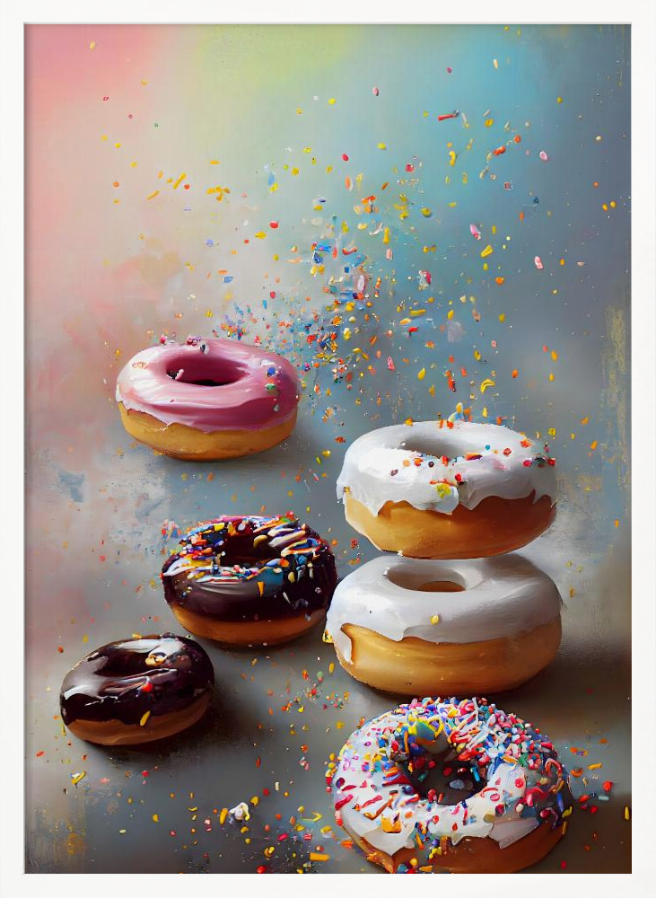 Poster - Yummy Donuts white wood poster frame