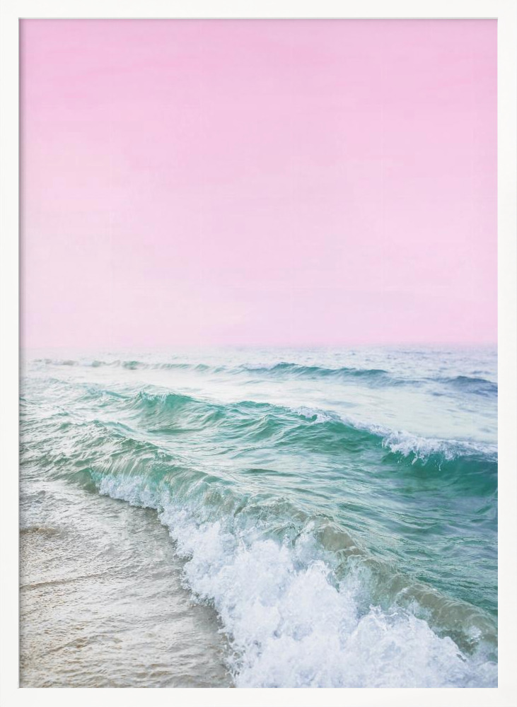 Affiche - Pink Sky Beach cadre de poster en bois blanc