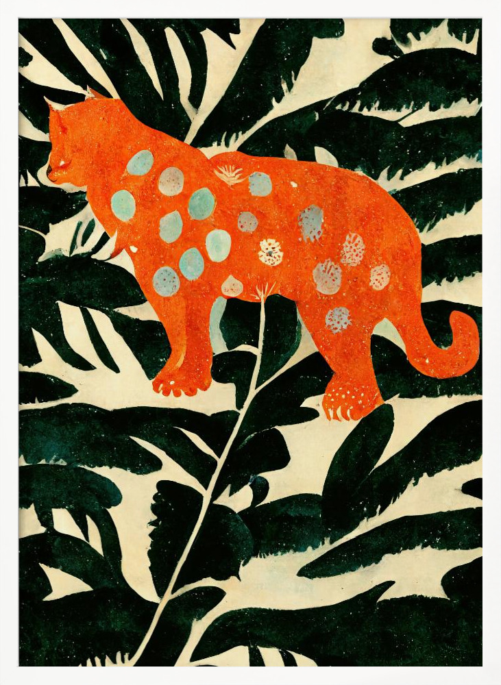 Poster - Tiger In The Jungle posterrahmen aus weißem Holz