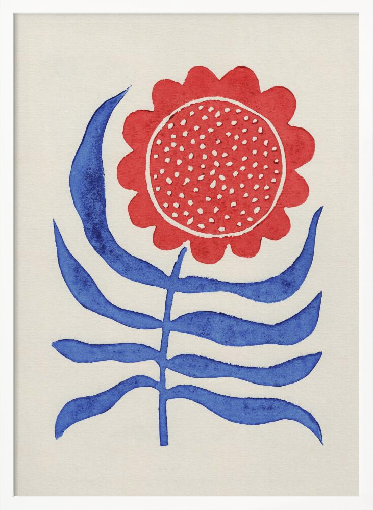 Poster - Red Flower / Lino Print white wood poster frame