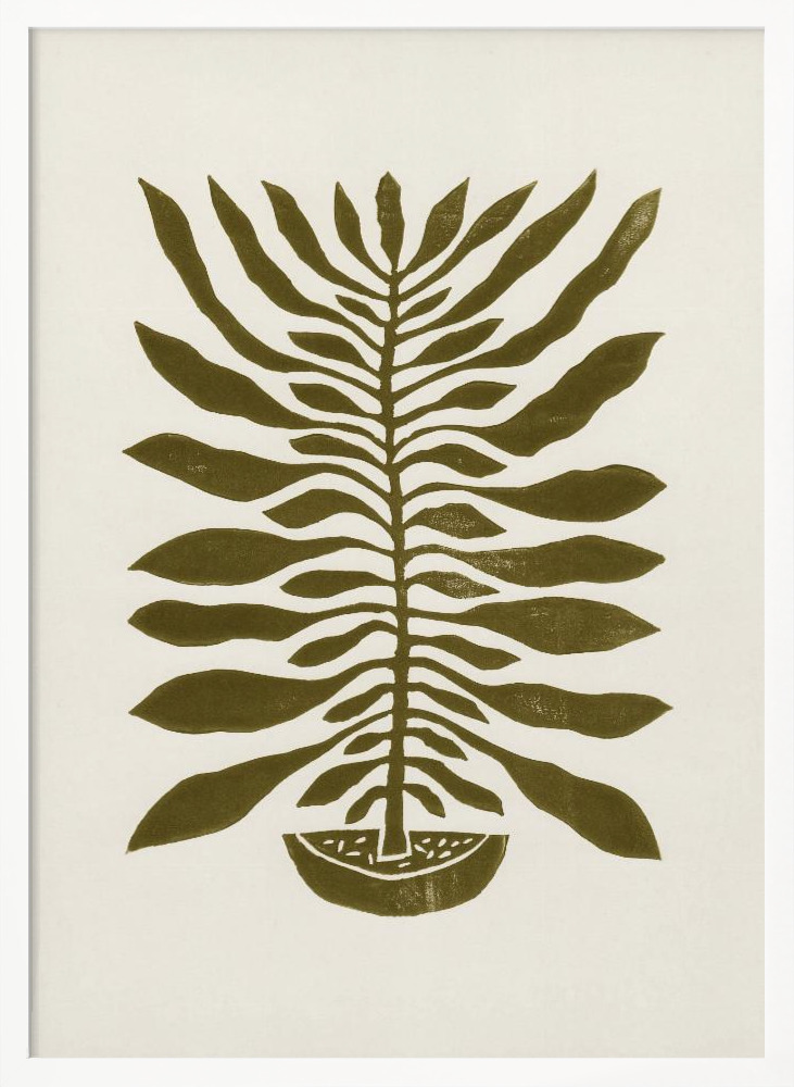 Poster Ne Hundred-Leaved Plant #22 / Lino Print - Affisch vit affischram i trä