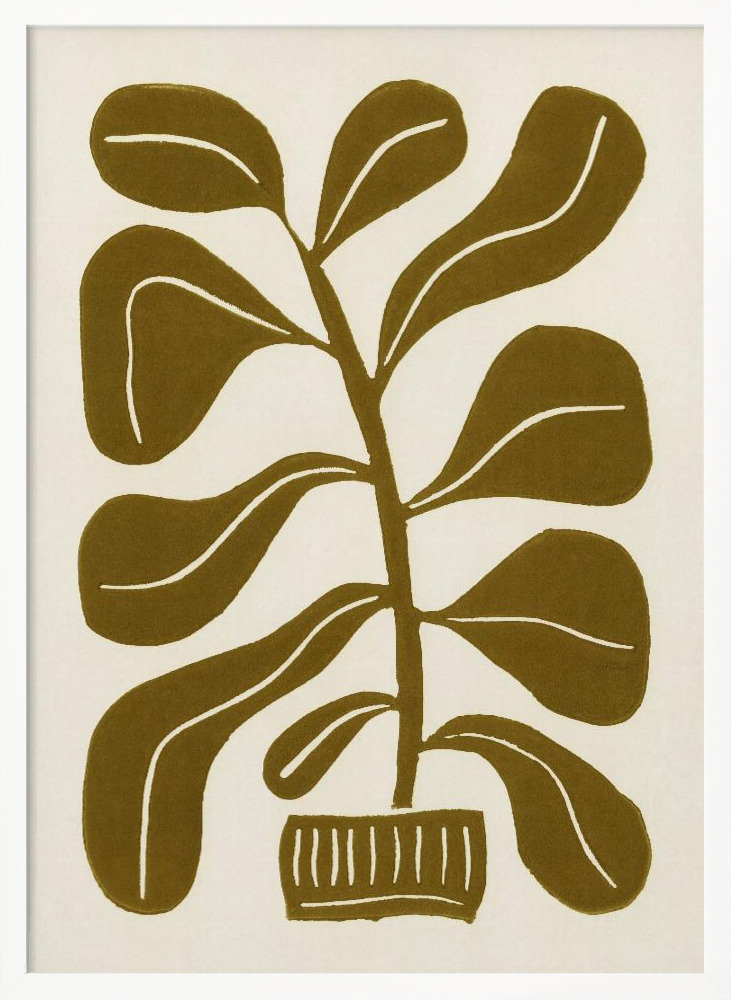 Poster - Linocut Houseplant #2 white wood poster frame