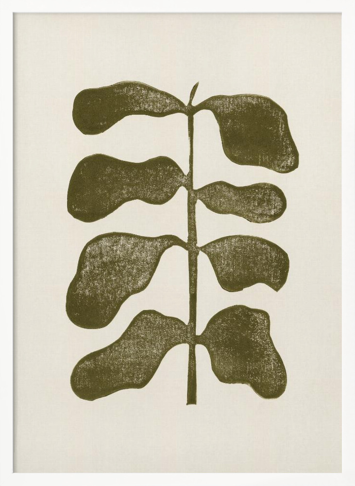 Poster - Linocut Plant white wood poster frame