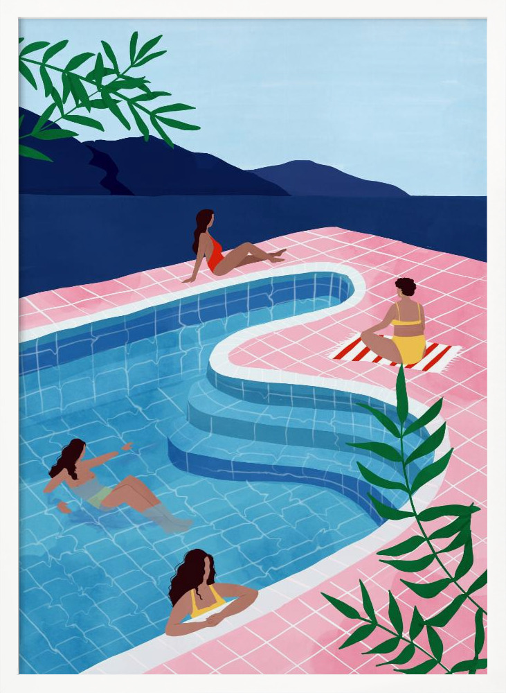 Poster - Pool Ladies white wood poster frame