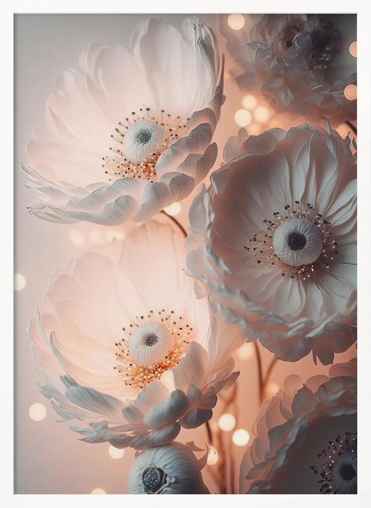 Poster - Glowing Patel Pink Flowers white wood poster frame