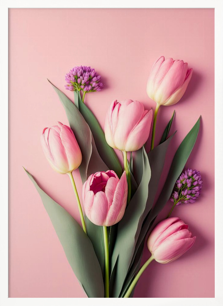 Plakat - Pink Tulips ramka na plakat z białego drewna