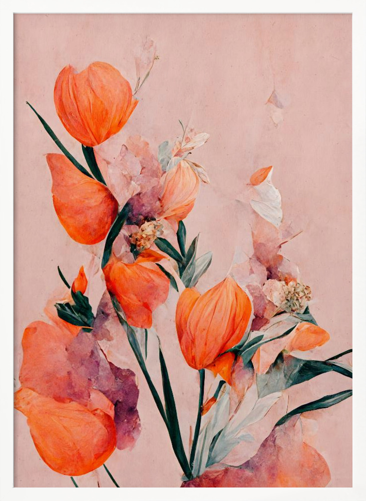 Poster - Orange Tulips white wood poster frame