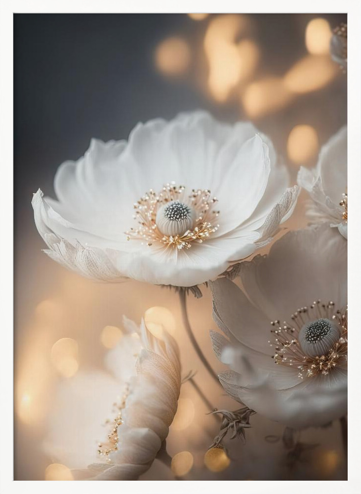Poster - White And Golden Flowers white wood poster frame
