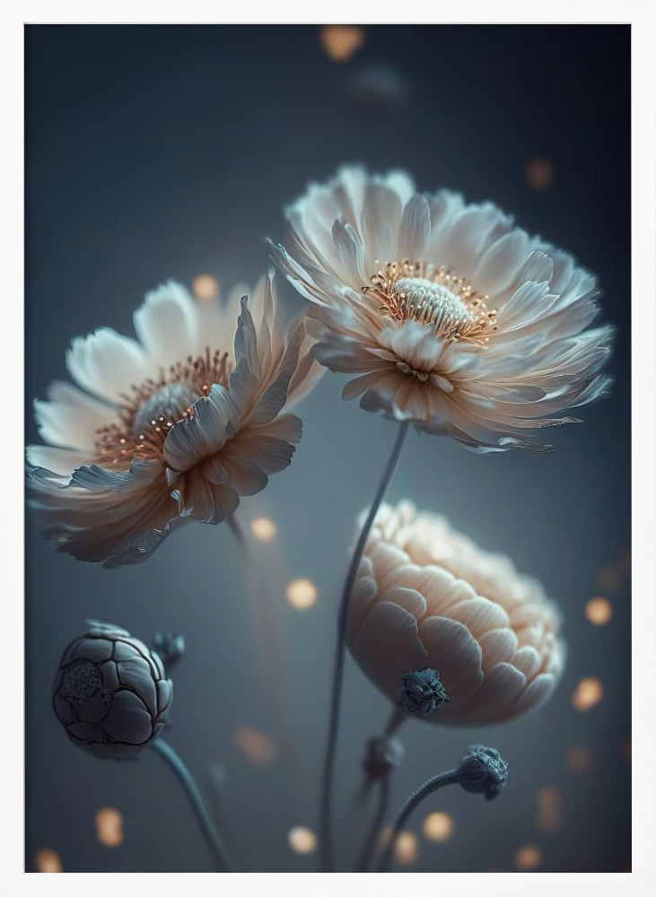Poster - Flowers At Night white wood poster frame