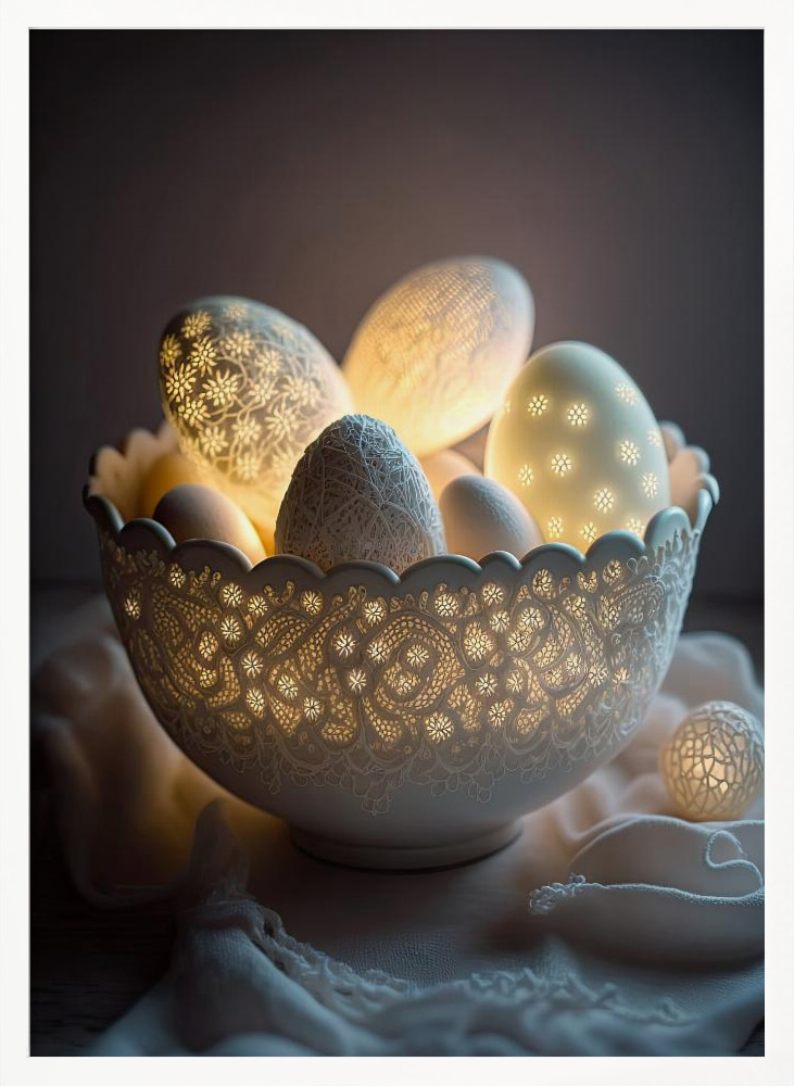 Poster - Glowing Eggs white wood poster frame