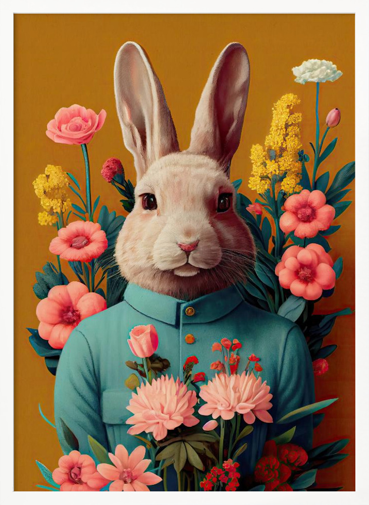 Poster - Mr Easter Bunny white wood poster frame