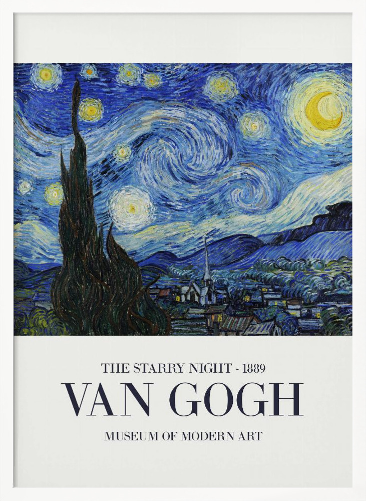 Poster - The Starry Night white wood poster frame