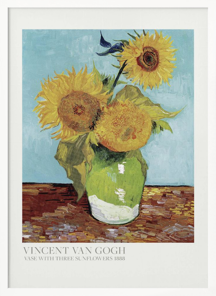 Juliste - Vase With Three Sunflowers valkoinen puu julisteen kehys