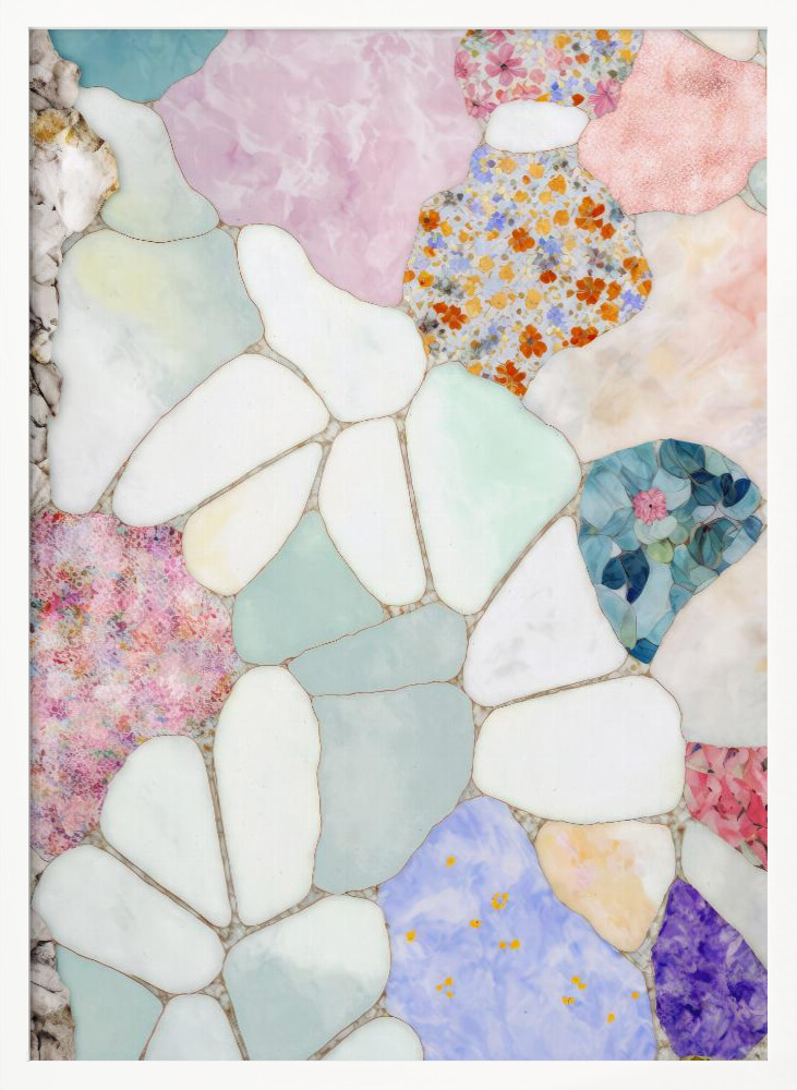 Poster - Floral Mosaic white wood poster frame