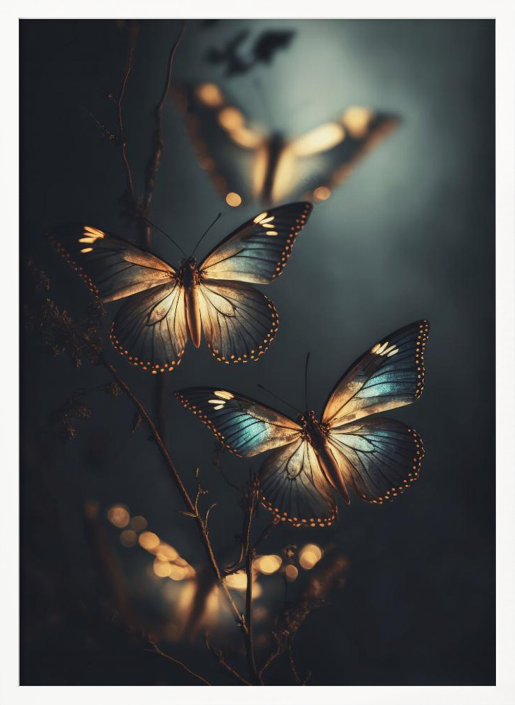 Poster - Glowing Butterflies white wood poster frame