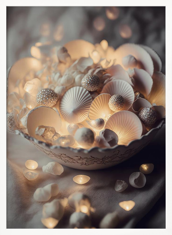 Poster - Glowing Sea Shells white wood poster frame