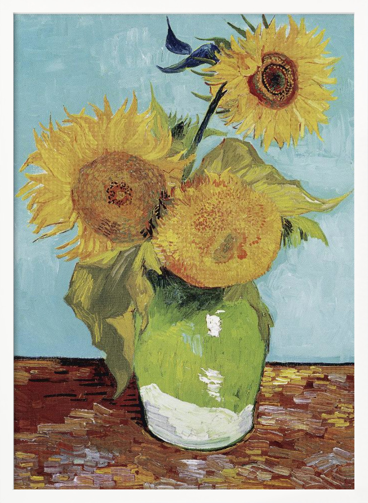 Poster - Vase With Three Sunflowers white wood poster frame