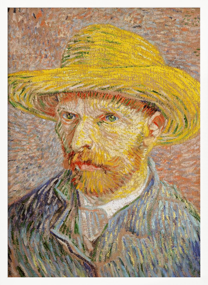 Juliste - Self Portrait With Straw Hat valkoinen puu julisteen kehys