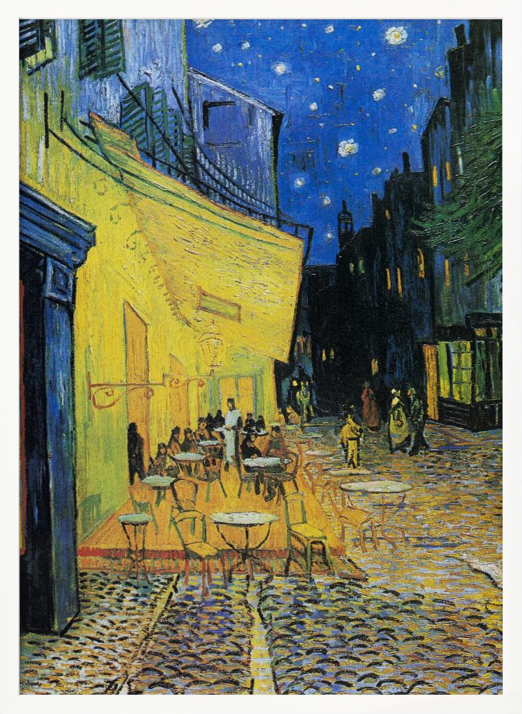 Affiche - Café Terrace At Night cadre de poster en bois blanc