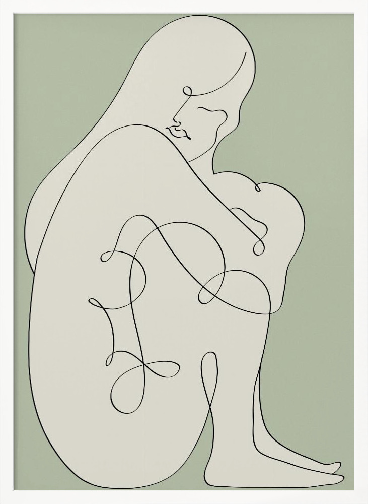 Juliste - Sitting Woman Green valkoinen puu julisteen kehys