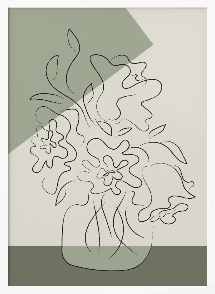 Poster - Flower Green white wood poster frame