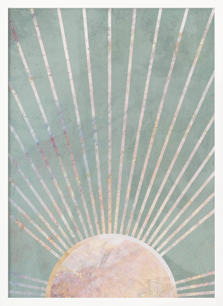 Plakat - Sage Green Boho Sun ramka na plakat z białego drewna