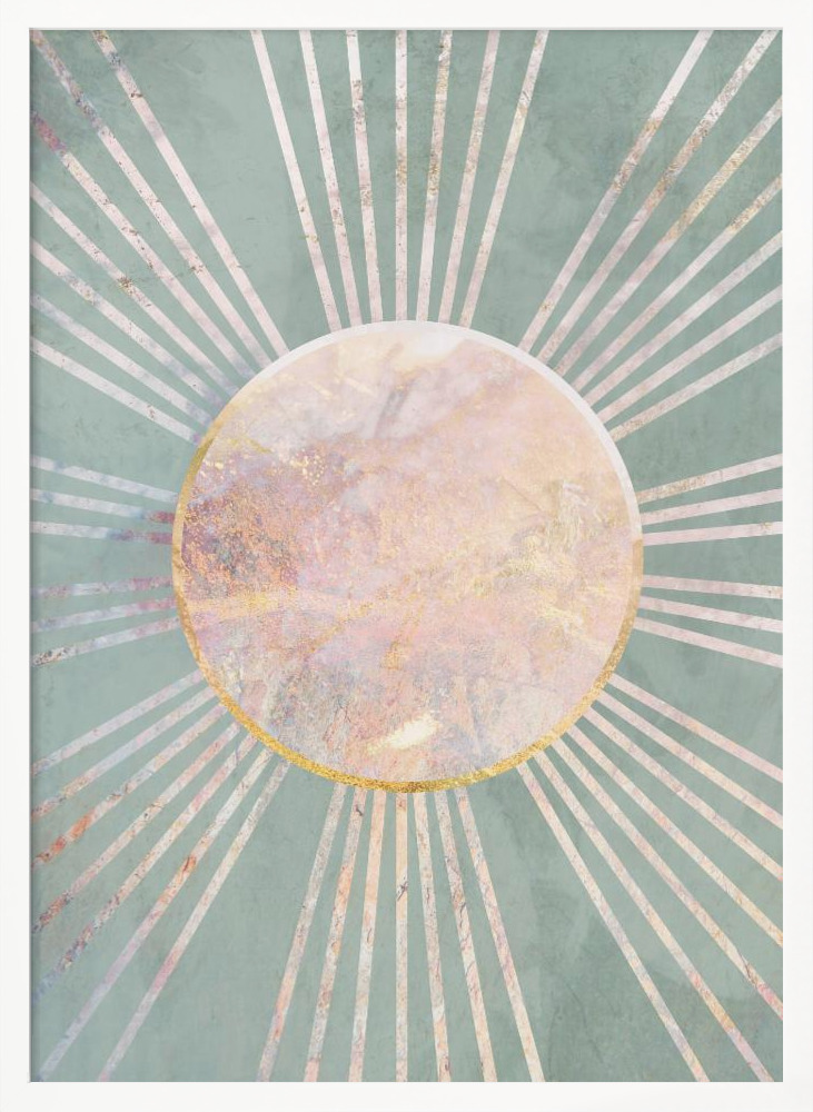 Poster - Sage Green Boho Sun Rays white wood poster frame