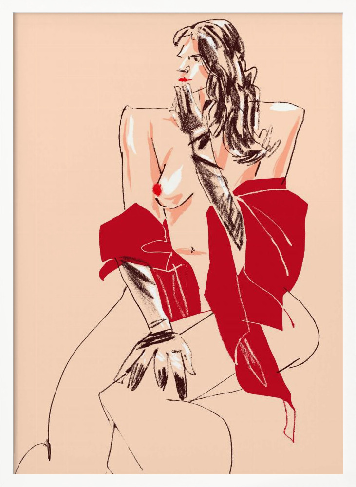 Poster - Girl With Gloves Beige white wood poster frame