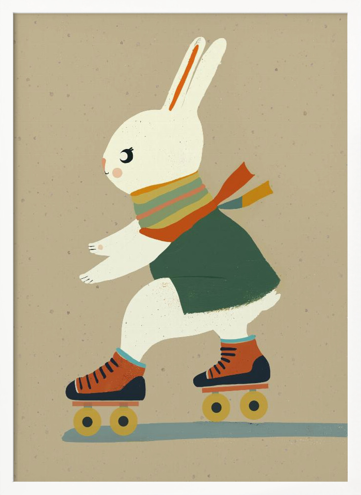 Affiche - Inline Skating Bunny cadre de poster en bois blanc