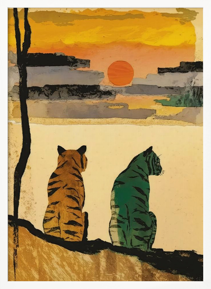 Poster - Resting Tigers posterframe wit hout