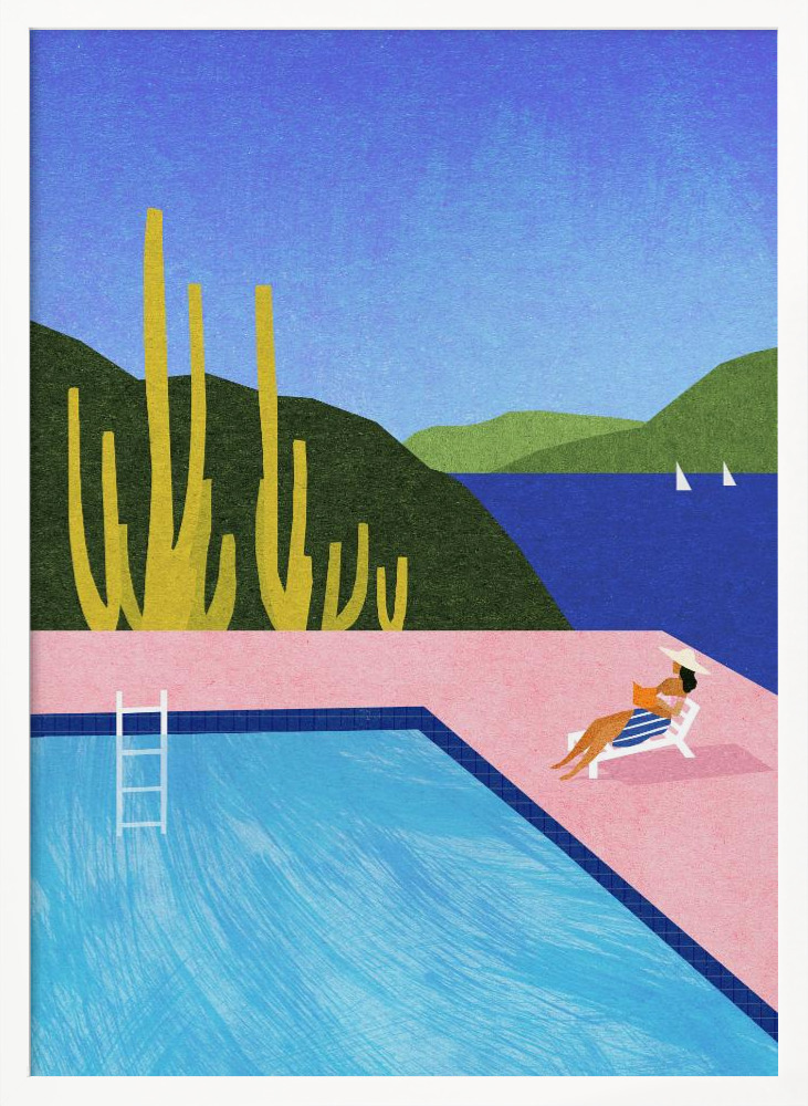 Poster - Swimming Pool white wood poster frame