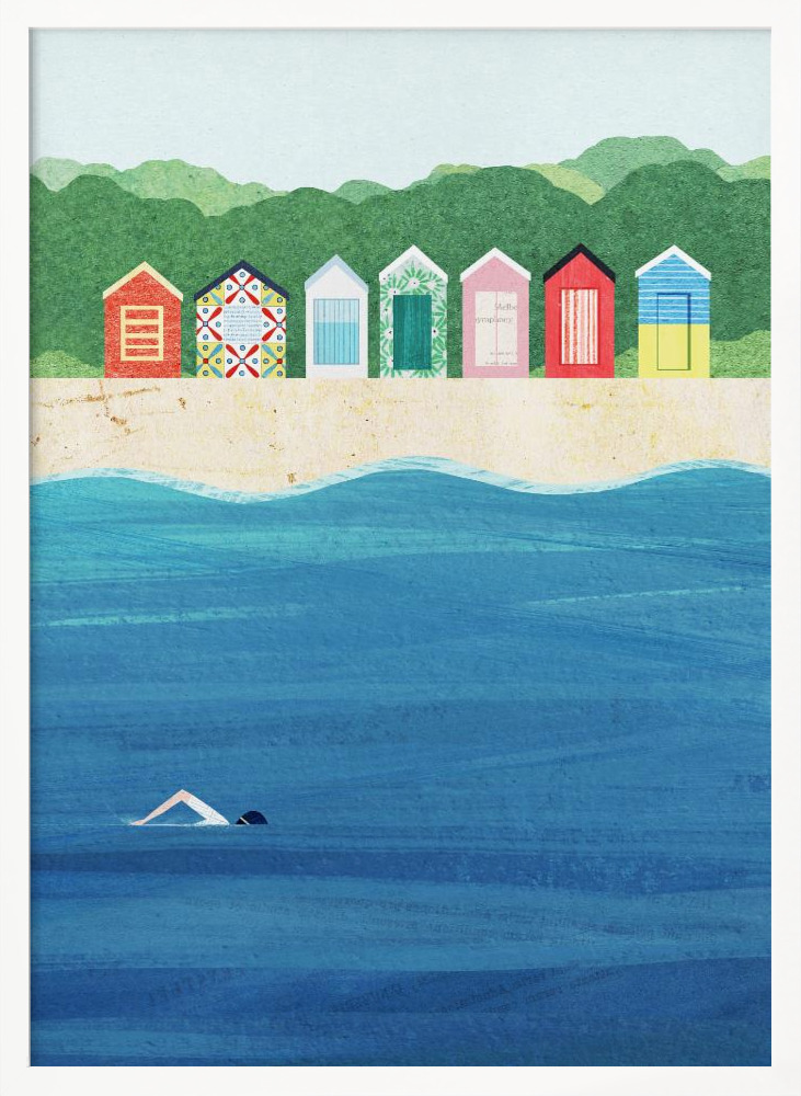 Poster - Beach Huts posterframe wit hout