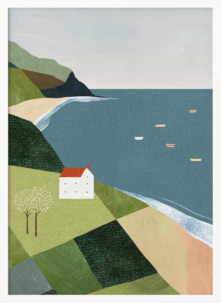 Plakat - House on the Cliff white wood poster frame