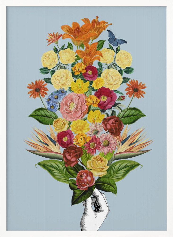 Poster - Botanical blue bouquet white wood poster frame