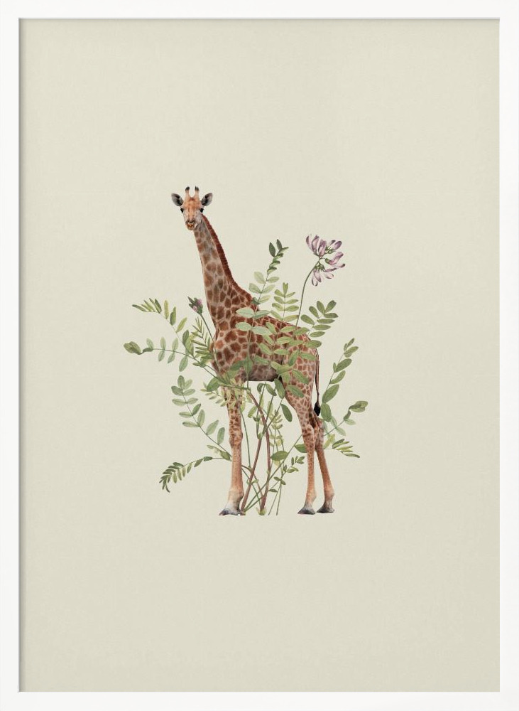 Poster - Floral giraffe white wood poster frame