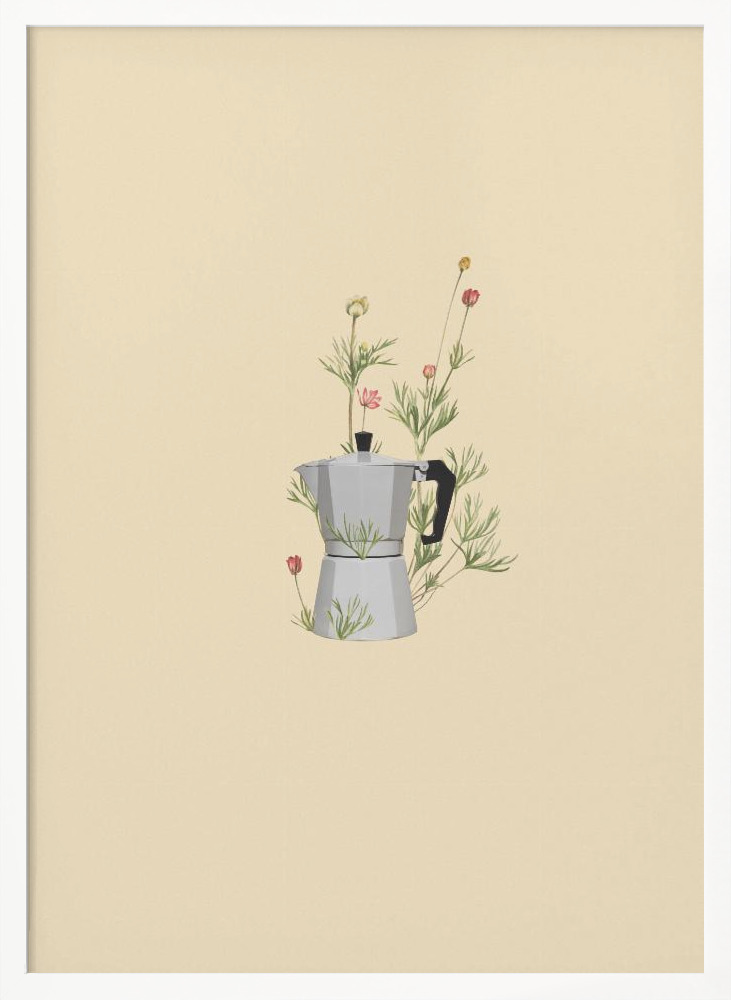 Poster - Floral moka express white wood poster frame