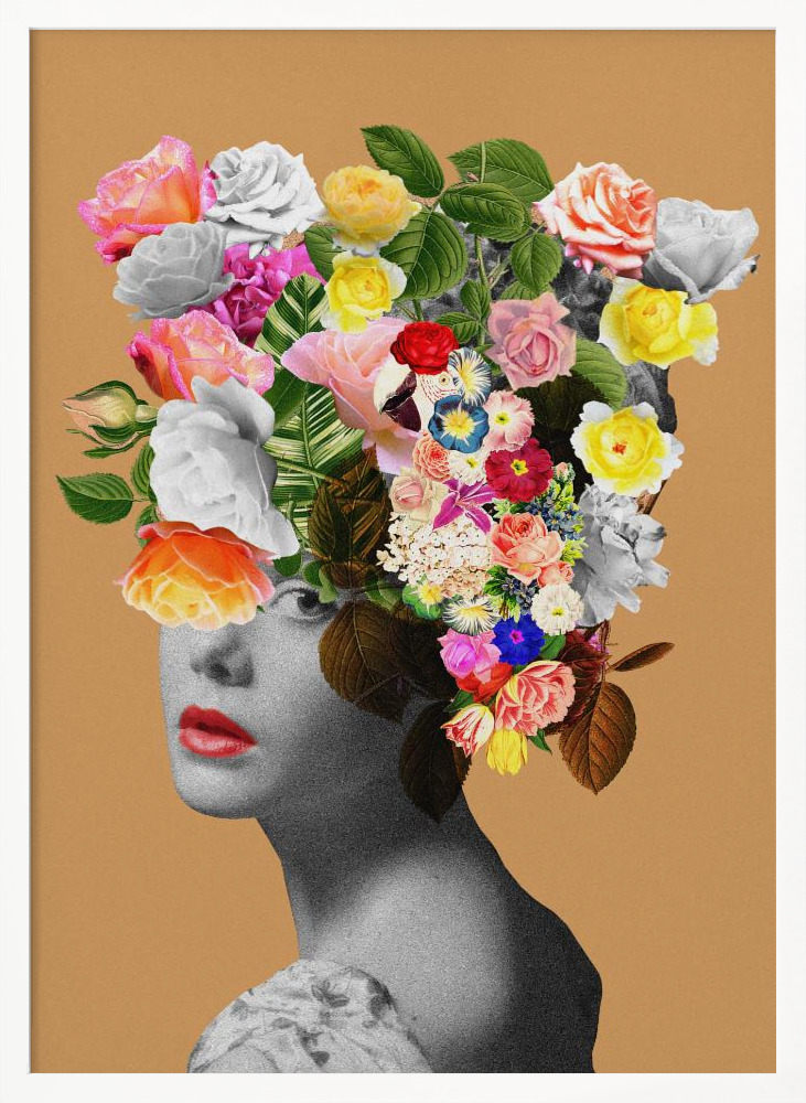 Poster - Floral portrait white wood poster frame