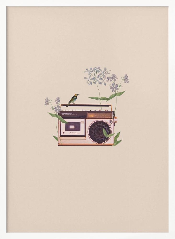Poster - Floral vintage radio posterframe wit hout